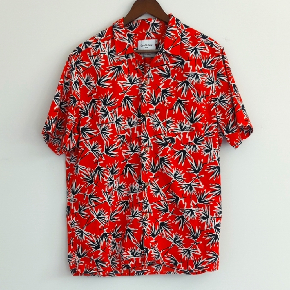 Goodfellow & Co. Mens Slim L Hawaiian Aloha Shirt in Orange/Blue Floral Print‎